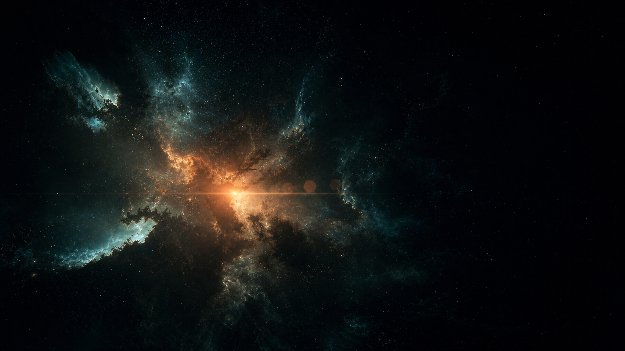 Deep space nebula with a warm energy bloom